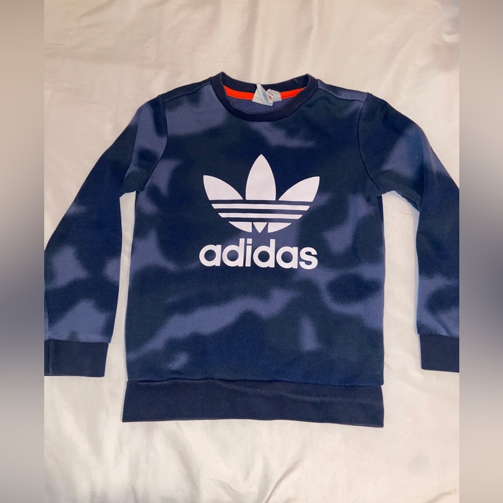 ADIDAS Boys Youth Size XS Graphic Sweatshirt Jumper 7-8yrs Blue Camo Cotton Blnd